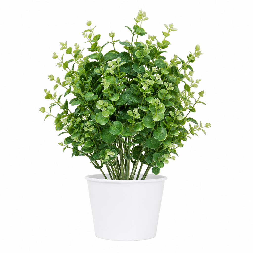 Lastingart Artificial Green Eucalyptus Plant with Plastic Pot