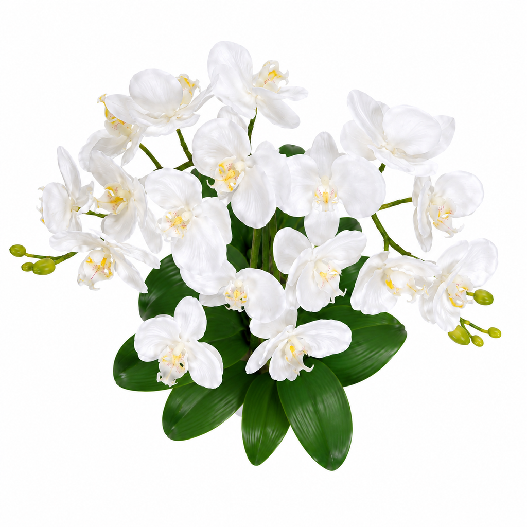 Lastingart Artificial White Orchid Plant in White Pot