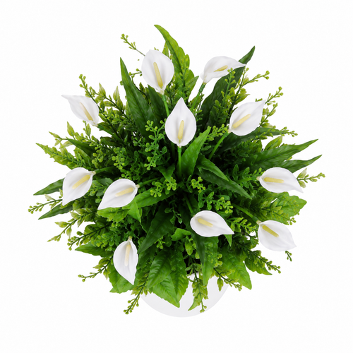 Lastingart Artificial White Peace Lily Plant in White Pot