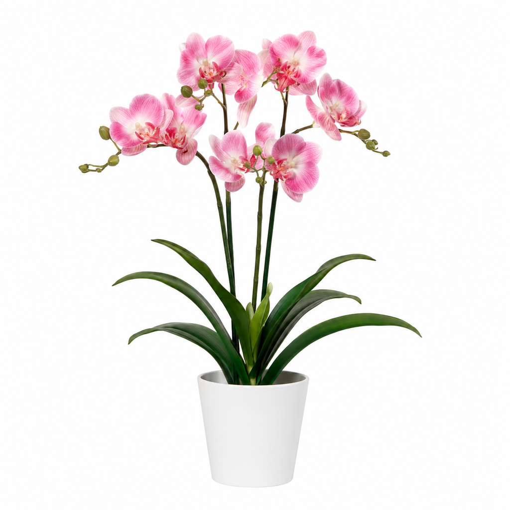 Lastingart Pink Artificial Orchid Plant in White Pot