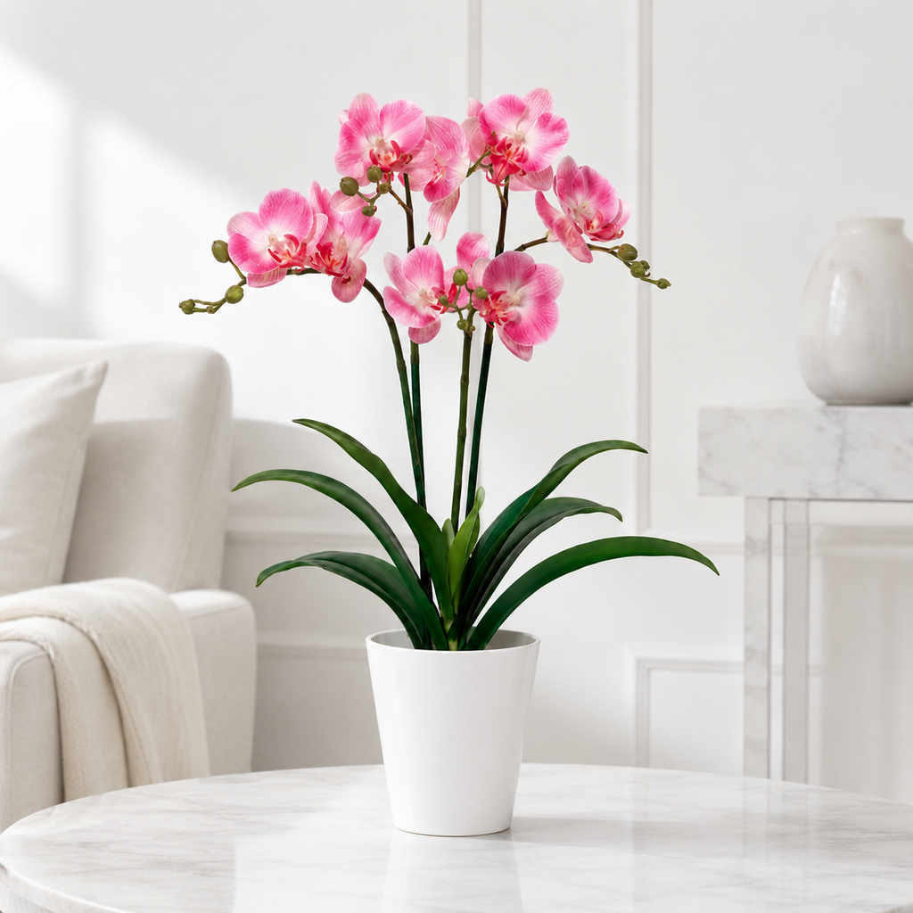 Lastingart Pink Artificial Orchid Plant in White Pot