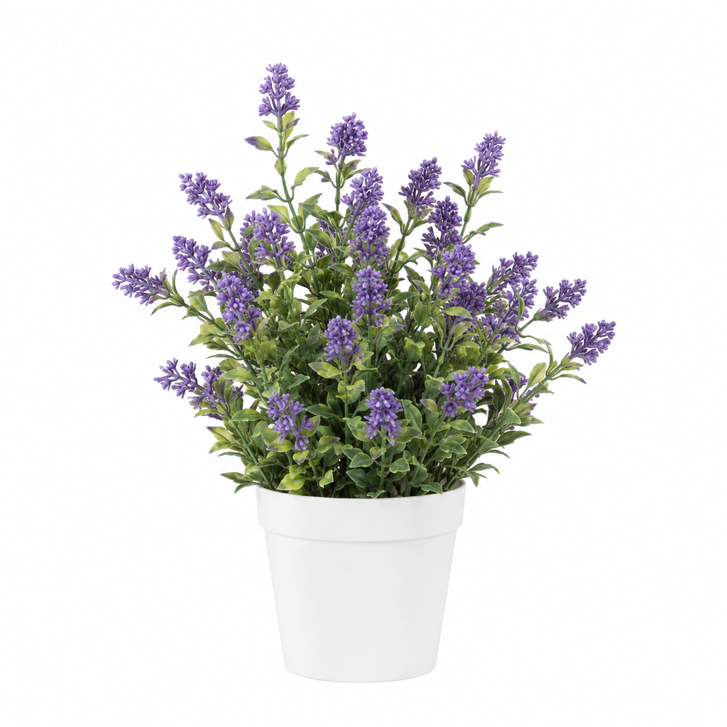 Lastingart Purple Artificial Lavender Plant in Plastic Pot