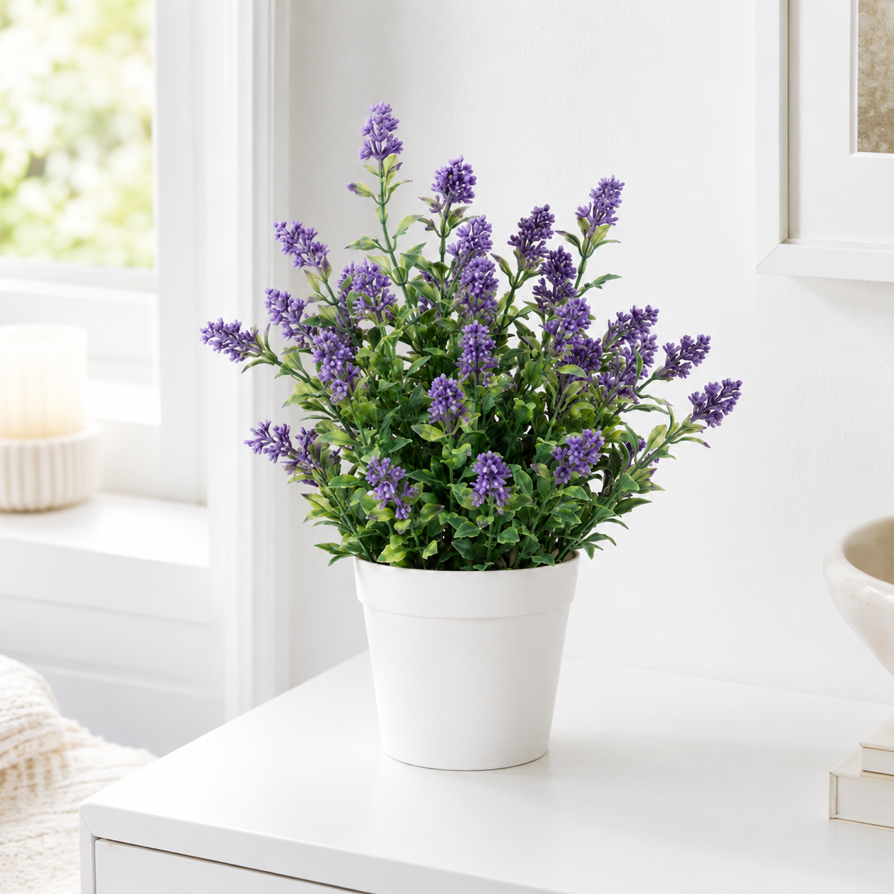 Lastingart Purple Artificial Lavender Plant in Plastic Pot